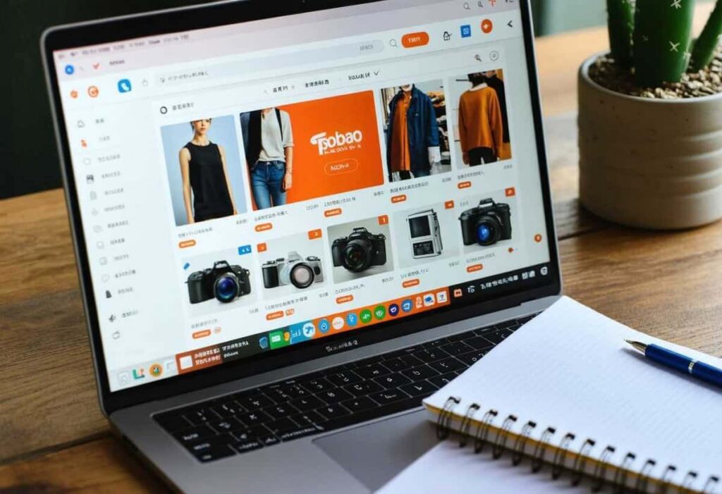 Taobao homepage on laptop screen