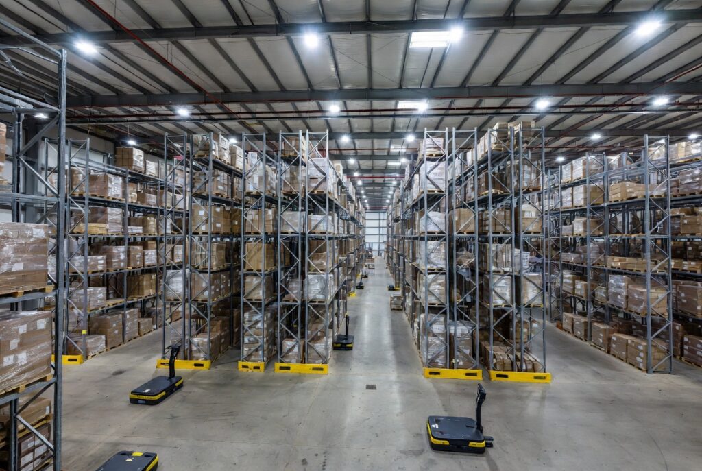 tall organized clean shelving units with structured cargo