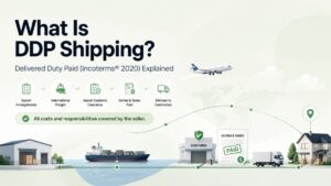 What Is DDP Shipping? Delivered Duty Paid (Incoterms® 2020) Explained cover image showing the DDP shipping process from export arrangements and international freight to customs clearance, duties paid, and final delivery.