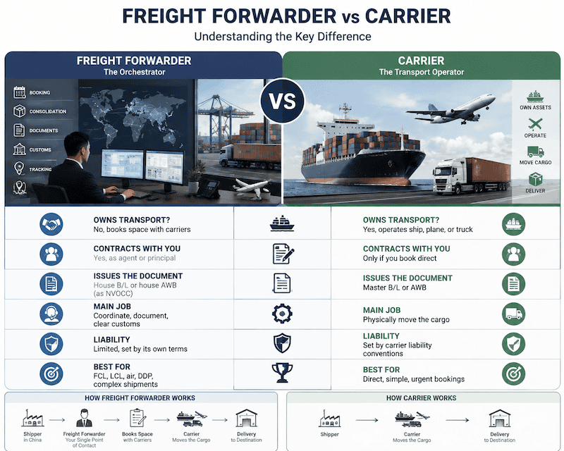 Freight Forwarder vs Carrier difference