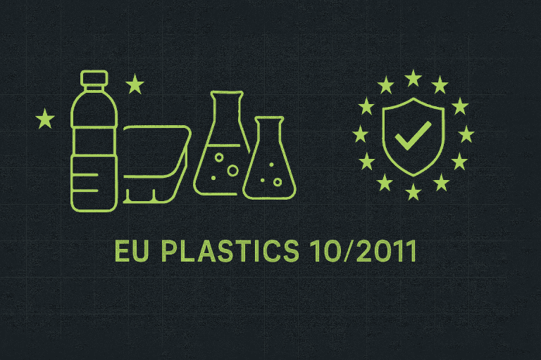 Plastic is where most rejections start. Reg EU 102011 keeps a positive list of authorized substances and sets specific migration limits for each