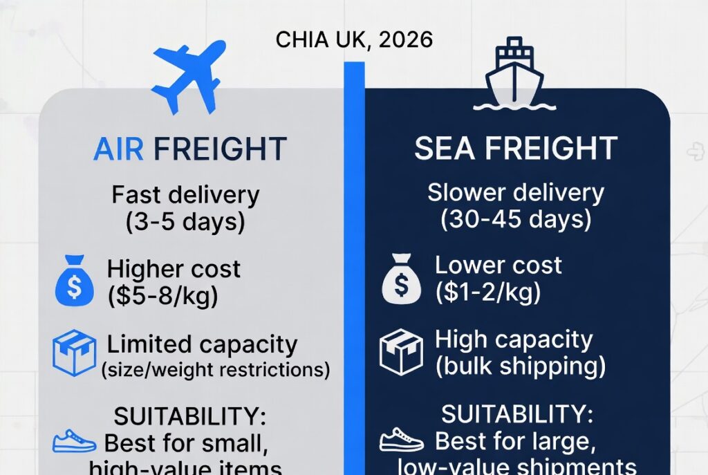 Luft- vs. Seefracht Porzellan nach UK