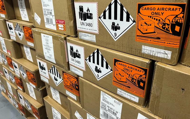 lithium battery packs packaged with proper shipping labels